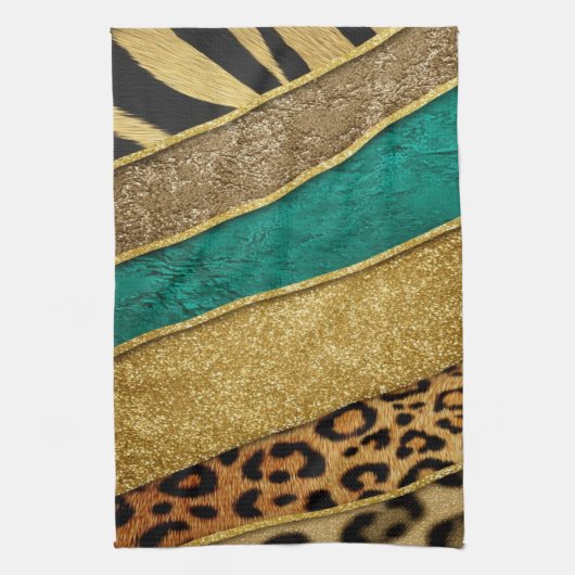 Luxury Emerald & Gold Safari Leopard Zebra Glitter Theedoek (Verticaal)