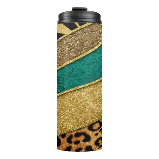 Luxury Emerald & Gold Safari Leopard Zebra Glitter Thermosbeker (Voorkant)