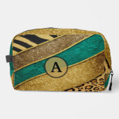 Luxury Emerald & Gold Safari Leopard Zebra Glitter Toilettasje (Voorkant)
