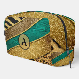 Luxury Emerald & Gold Safari Leopard Zebra Glitter Toilettasje