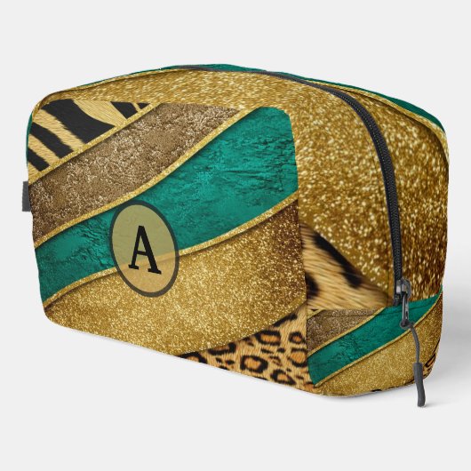 Luxury Emerald & Gold Safari Leopard Zebra Glitter Toilettasje (Rechterhoek)