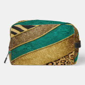 Luxury Emerald & Gold Safari Leopard Zebra Glitter Toilettasje (Achterkant)