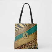Luxury Emerald & Gold Safari Leopard Zebra Glitter Tote Bag (Voorkant)