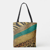 Luxury Emerald & Gold Safari Leopard Zebra Glitter Tote Bag (Achterkant)