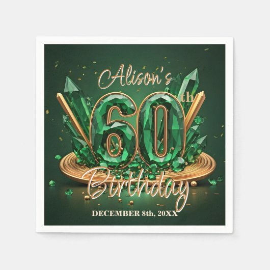 Luxury Emerald Green and Gold 60th Birthday Servet (Voorkant)