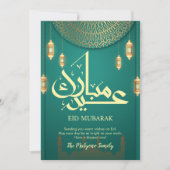 Luxury Emerald Green and Gold Mandala Eid Card Feestdagenkaart (Voorkant)
