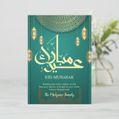 Luxury Emerald Green and Gold Mandala Eid Card Feestdagenkaart (Staand voorkant)