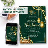Luxury Emerald Green and Gold Mosque Iftar Dinner Kaart