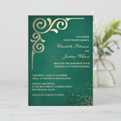 Luxury Emerald Green and Gold Wedding Kaart (Staand voorkant)