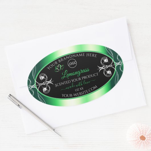 Luxury Emerald Green Black Product Label met Logo (Envelop)