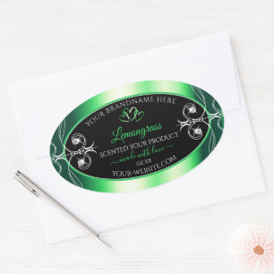 Luxury Emerald Green Black Product Labels diamante