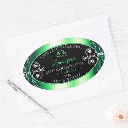 Luxury Emerald Green Black Product Labels diamante (Envelop)
