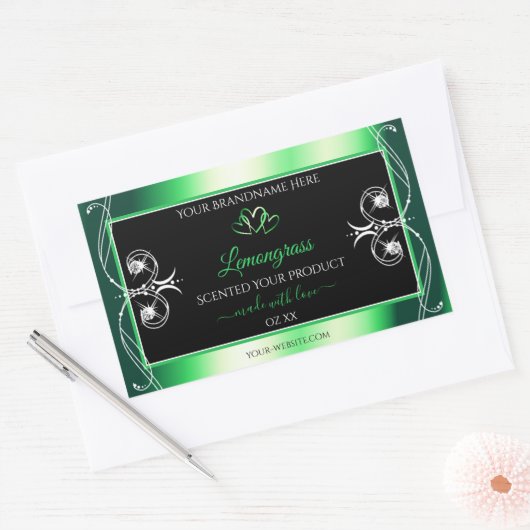 Luxury Emerald Green Black Product Labels diamante (Envelop)