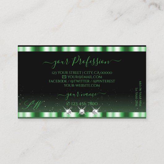 Luxury Emerald Green Black Sparkle Jewels Initiale Visitekaartje (Achterkant)
