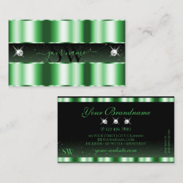 Luxury Emerald Green Black Sparkle Jewels Monogram Visitekaartje
