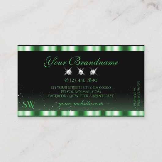 Luxury Emerald Green Black Sparkle Jewels Monogram Visitekaartje (Achterkant)
