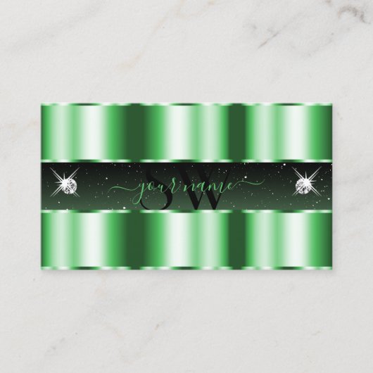 Luxury Emerald Green Black Sparkle Jewels Monogram Visitekaartje (Voorkant)