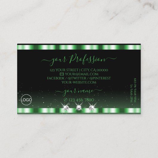 Luxury Emerald Green Black Sparkle Jewels Voeg Log Visitekaartje (Achterkant)