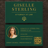 Luxury Emerald Green Gold Attorney at Law QR Code Visitekaartje