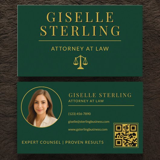Luxury Emerald Green Gold Attorney at Law QR Code Visitekaartje