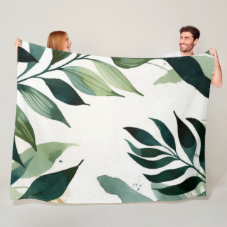 Luxury Emerald Green Gold Botanical Throw Blanket Fleece Deken
