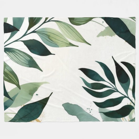 Luxury Emerald Green Gold Botanical Throw Blanket Fleece Deken (Voorkant (Horizontaal))