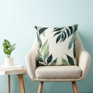 Luxury Emerald Green Gold Botanical Throw Pillow Kussen