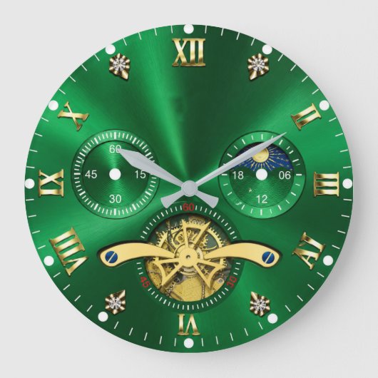 Luxury Emerald Green Gold Elegant Grote Klok (Voorkant)