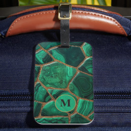 Luxury Emerald Malachite Green Marble Abstract Bagagelabel