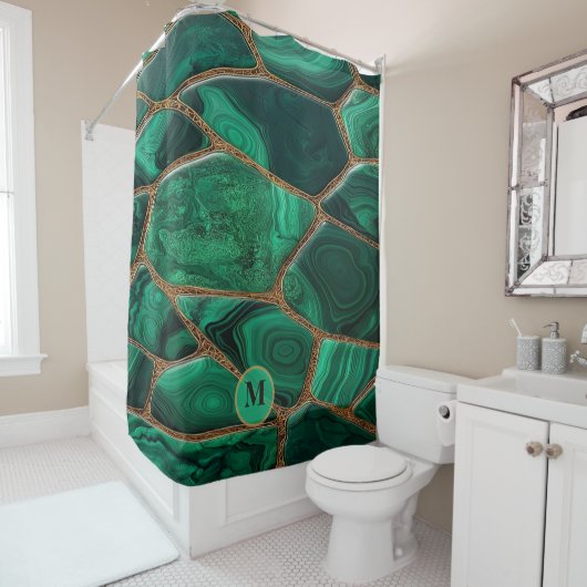 Luxury Emerald Malachite Green Marble Abstract Douchegordijn (In situ)