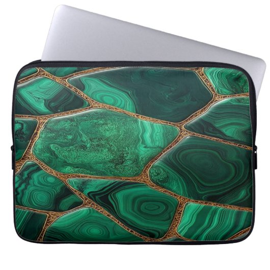 Luxury Emerald Malachite Green Marble Abstract Laptop Sleeve (Voorkant)