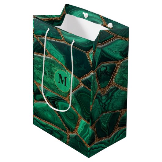 Luxury Emerald Malachite Green Marble Abstract Medium Cadeauzakje (Voorkant Gekanteld)