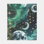 Luxury Emerald Moon Motifs Blanket – Ethereal Jade Fleece Deken (Voorkant)