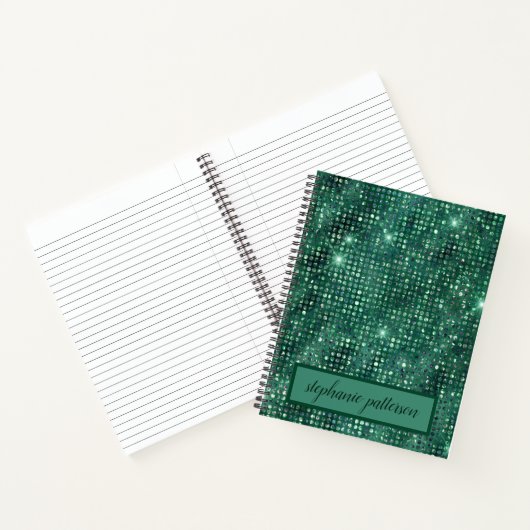 Luxury Emerald Shimmering Sequins - Aangepaste naa Notitieboek (Binnen)
