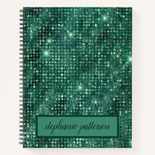 Luxury Emerald Shimmering Sequins - Aangepaste naa Notitieboek (Voorkant)