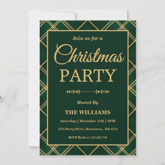 Luxury Emerald Tartan Plaid Christmas Party Kaart (Voorkant)