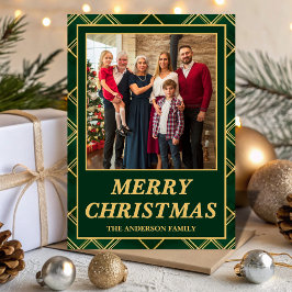 Luxury Emerald Tartan Plaid Family Photo Christmas Feestdagenkaart