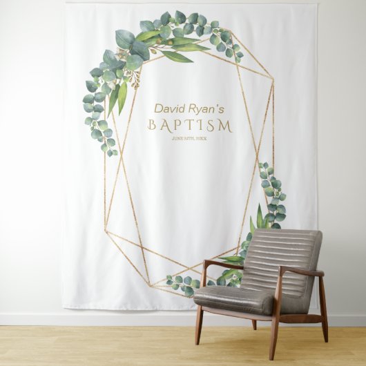 Luxury Eucalyptus Bloom Gold Baptism Prop Wandkleed (In situ)
