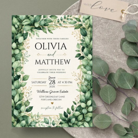 Luxury Eucalyptus Greenery Gold Botanical Frame Kaart