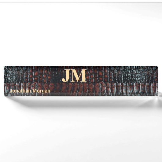 Luxury Executive Monogram Premium Leather Naambordje (Voorkant)