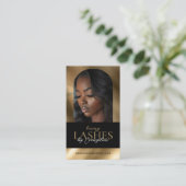 Luxury Eye Lashes Extensions Arch Photo Black Gold Visitekaartje (Staand voorkant)