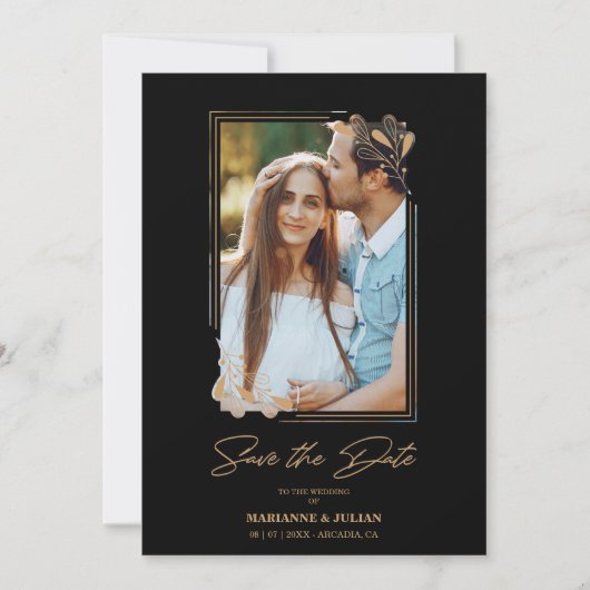 Luxury Fake Golden Branches Fancy kalligrafie Save The Date (Voorkant)