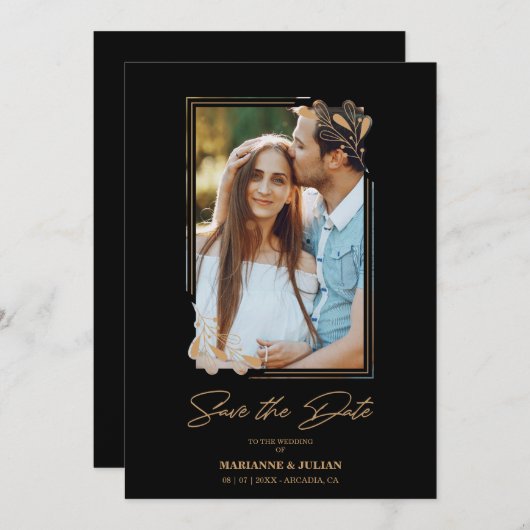 Luxury Fake Golden Branches Fancy kalligrafie Save The Date (Voorkant / Achterkant)