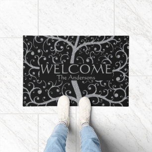 Luxury Family Tree Name Black Silver Personated Deurmat