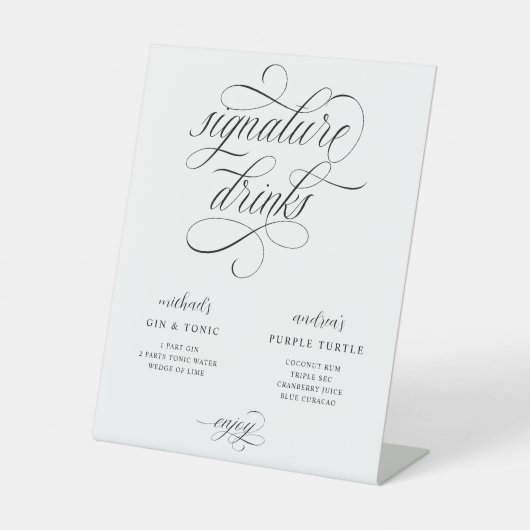 Luxury Fancy Wedding Signature Drinken Reclamebord Met Voetstuk (Voorkant)