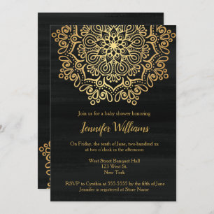 Luxury Faux Gold Mandala Black Baby shower Kaart