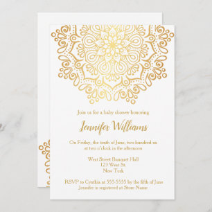 Luxury Faux Gold Mandala White Baby shower Kaart