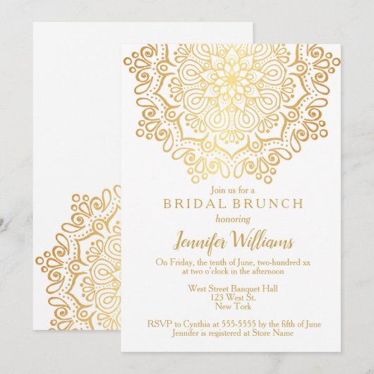 Luxury Faux Gold Mandala White Bridal Brunch Kaart (Voorkant / Achterkant)