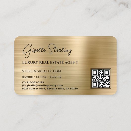 Luxury Faux Gold Metallic Realtor Photo QR Code Visitekaartje (Achterkant)