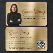 Luxury Faux Gold Metallic Realtor Photo QR Code Visitekaartje